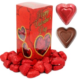 Valentine's Milk Chocolate Hearts, Milk Creamy Chocolaty Hearts, Holiday Treats in Gift-Box, Individually Wrapped Foils, Kosher Certified (2 Pounds)