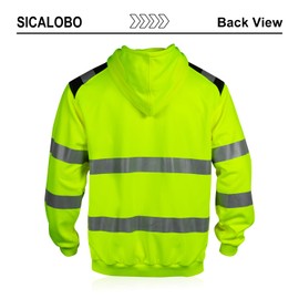 Sicalobo Men's High Visibility Safety Hoodie,ANSI Class 3 Reflective Work Pullover,Hi Vis Construction Hooded Jumper Workwear for Men(Yellow,2XL)