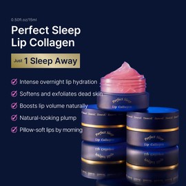 Perfect Sleep Lip Collagen 0.50fl.oz, Intensive Collagen Lip Sleeping Mask Infused with Peptides, Rice Protein & Willow Bark Extract for Overnight Plumping, Repairing & Smoothing, Korean Lip Treatment