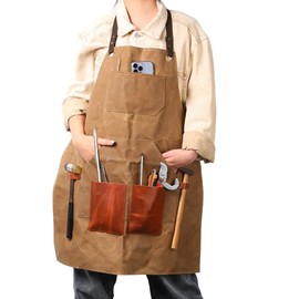 J T C JUZAR TAPAL COLLECTION Waxed Canvas Work Apron with Pockets, Tool Apron for Men and Women, Garden, BBQ, Gardening, Painting, Cooking
