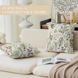 ECZOIL Set of 2 Cushion Covers for 45 x 45 cm, Colourful Plants Flowers Pattern Pillowcase with Zip for Living Room Sofa Bedroom Vintage Flower