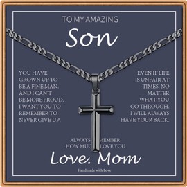 Cross Necklace for Son Gifts, Black Cross Necklace Jewelry Son Gifts Necklaces Fathers Birthday Graduation Gifts for Him Men Son Birthday Gifts for Son Baptism Gifts for Son Valentines Gifts