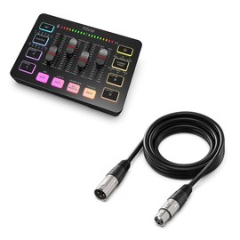 FIFINE Gaming Audio Mixer with XLR Cable Bundle, Streaming RGB PC Mixer with Microphone Cable, XLR Interface, Volume Faders, Mute Button, Computer Mic for Recording/Podcast/Vocal/Game Voice:_SC3 Black with XLR Cable