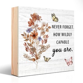 PUVOXHO Never Forget How Wildly Capable You Are Wooden Sign Desk Decor, Wooden Box Block Sign for Home Office Farmhouse Yoga Spa Room Decor, Mental Health Gifts for Family Friends Coworkers