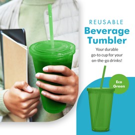 Simple Green Solutions - Acrylic Double Wall Cup for Cold Drinks, Reusable Cups with Lids and Straws, Insulated Plastic Tumblers with Lids and Straw, Acrylic Tumblers, 16 oz Capacity, Eco Green