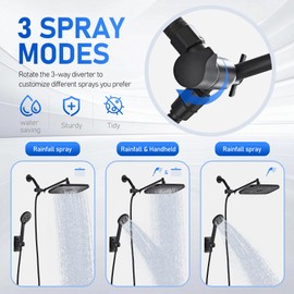 Seacity Wide Rain Shower Head With 5 Modes Handheld Showerheads, High Pressure Showerhead Combo with Extension Arm for Bathroom Accessories, Adjustable Shower Head with Anti-Clog Nozzles, Matte Black