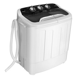 Giantex Portable Washing Machine, 13Lbs Mini Twin Tub, 8Lbs Washer & 5Lbs Spinner, Compact Laundry Washer Combo, Built-in Pump Drain, Apartments RVs and Dorms (White & Black)