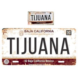 Set Tijuana Baja California Mexico Aluminum License Plate Sign Placa 6" x 12" and Sticker Decal 2"x4"