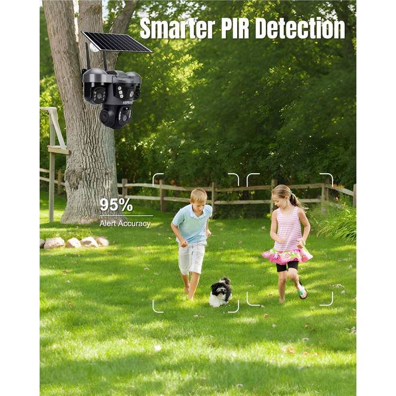 Solar Security Camera Outdoor Wireless, Triple Lens PTZ Camera, 360°