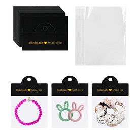 ALLWSLucky - 100 piezas de embalaje de joyería para pequeñas empresas, hechas a mano con tarjetas de exhibición de joyería de amor con bolsas transparentes para vender, juego de embalaje pequeño para