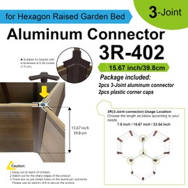 Aluco Wood 3-Joint Aluminum Connector Kit for Hexagon Raised Garden Bed, Corner Brackets for Planter, 2Pack and Complete with 2Pcs Corner Caps (H:15.67inch)