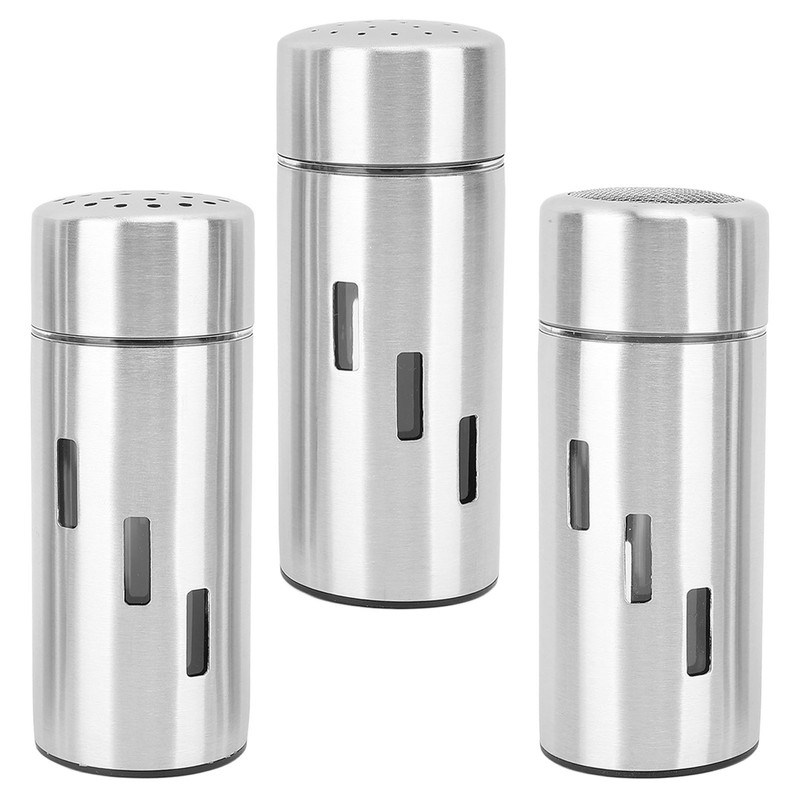 3Pcs Salt and Pepper Shakers Set Stainless Steel 3 Sizes