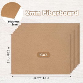 MDF Wood Board 2mm Thick, 8Pcs 30x21cm Crafts Hardboard Sheets，Chipboard for Art, Painting Board, Fiberboard Medium Density, Drawing Blocks for Laser Engraving, Decor, Modelling