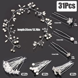30 Pieces Crystal Flower Hair Pin and 1 Pearl Crystal Headband, Wedding Hair Pins with Beads and Flower, Bridal Hair Pins, U-shaped Hair Pins, Wedding, Hair Accessories, Wedding Set for Women and