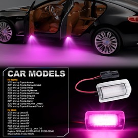 Pink Purple LED Side Door Courtesy Light 2PCS Welcome Courtesy Light Lamp For T-oyota Avalon Sequoia Sienna Venza Camry Tundra Prius 4Runner Lexus IS ES GS LS RX GX LX Subaru Car Door Logo Light