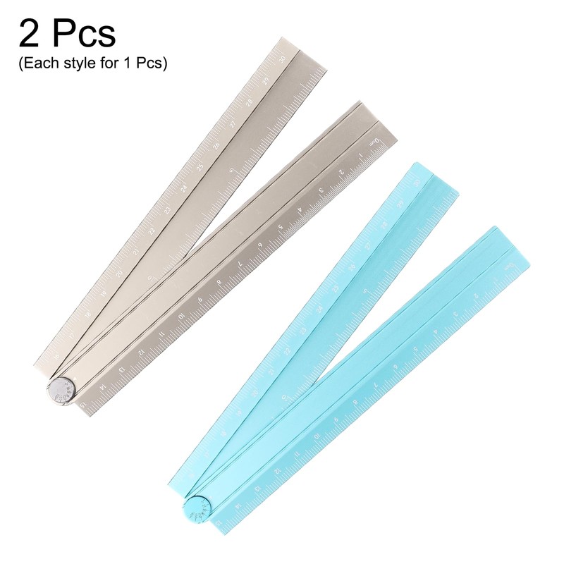 sourcing map 2pcs Folding Straight Ruler 30cm Metric Aluminum Alloy