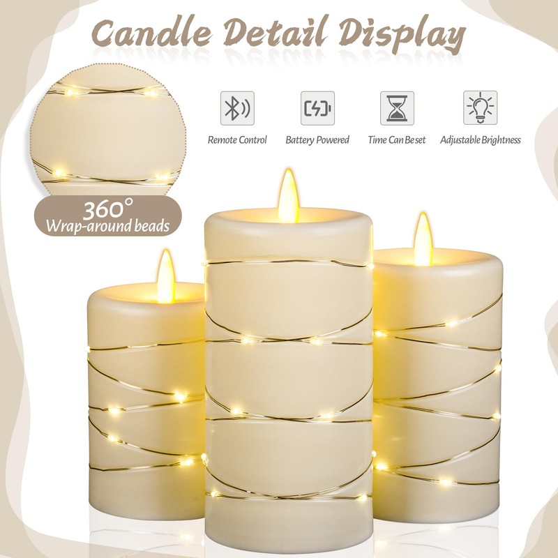 Da by Flameless Candle with Recessed Fairy Lamp, Dynamic Flame