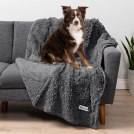 PetAmi Fluffy Waterproof Dog Blanket | Faux Fur Pet Fleece Shag Throw for Dogs and Cats Fuzzy Furry Soft Plush Sherpa Furniture Protector Sofa Couch Bed (Dusty Blue, 29x40), Grey, Medium (29x40)