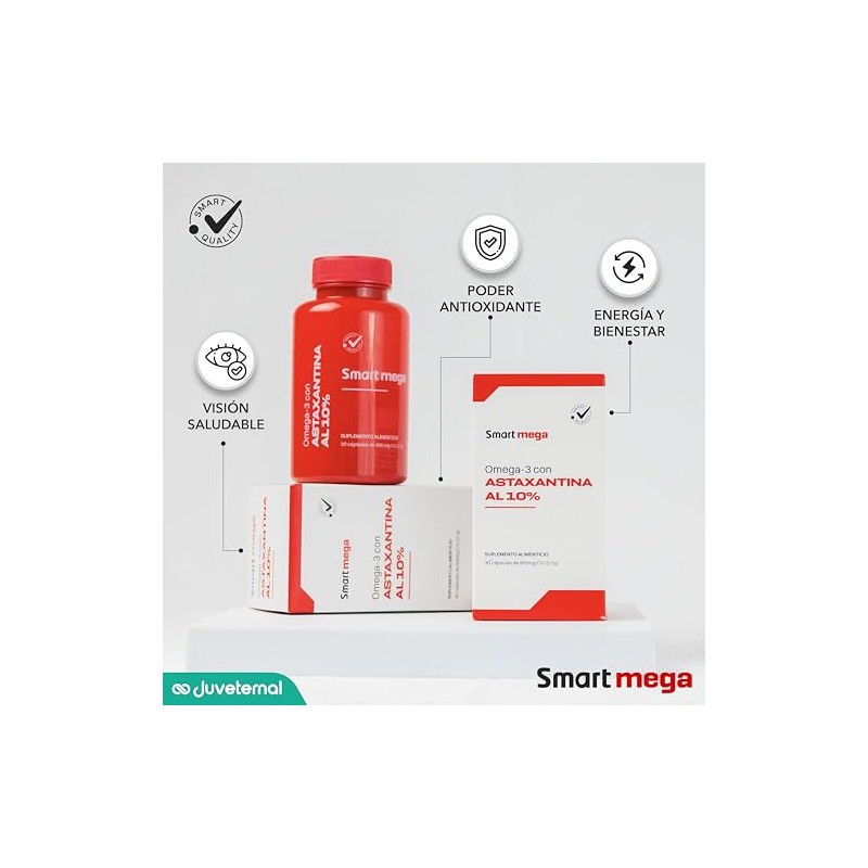 SMART MEGA Astaxantina 10 Ultra Pura con Omega 3, Protección