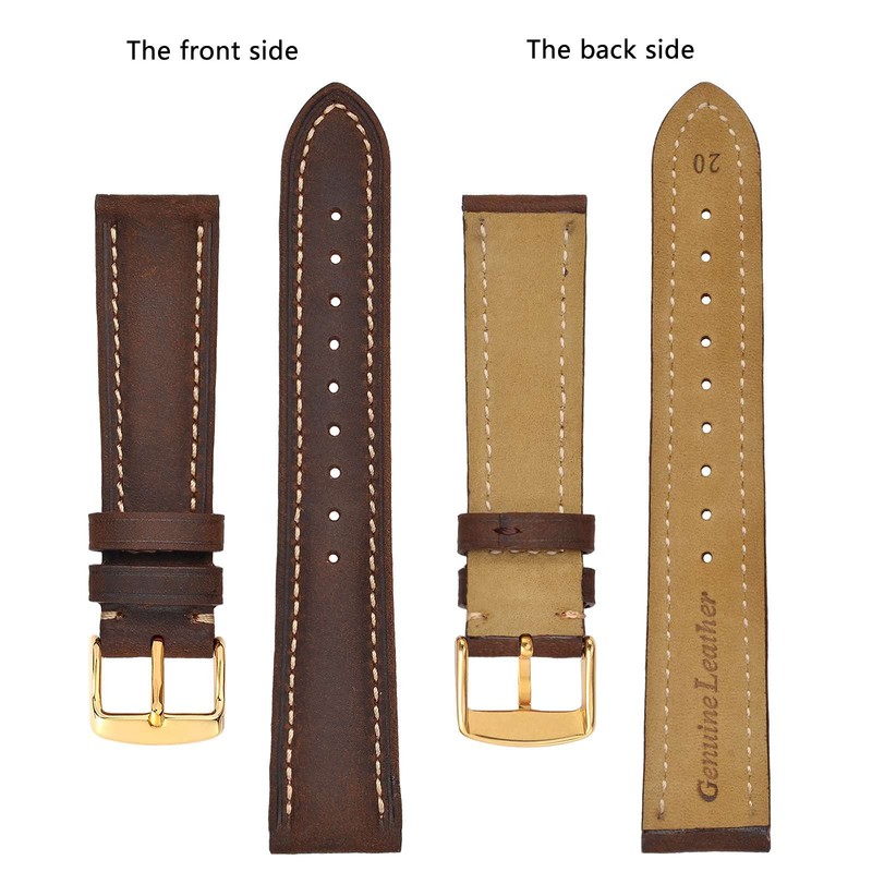 BISONSTRAP Vintage Watch Straps with Gold Buckle, Leather Replacement Band