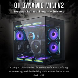 LIAN LI O11D MINI V2 Flow | Compact ATX Mid-Tower Airflow Computer Case | Panoramic View | High-Performance Airflow | Includes 5 x 120mm Reverse Blade Fans | Cable Management | Black (O11DMIV2FX)