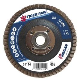 Weiler 51114 4-1/2" Tiger Paw Abrasive Flap Disc, Flat (Ty27), Phenolic Backing, 60Z, 5/8"-11 Unc Nut, Made in the USA (Pack of 10)