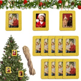 12 Pieces Gold Christmas Magnetic Photo Frame Ornaments Square rectangular Glitter Holiday Picture Frame Gifts and Tree Decoration for Christmas New Year Party Favor (Gold)