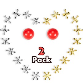 Gejoy 2 Sets Metal Jacks Game with Ball 2 Pieces Red Rubber Balls and 20 Pieces Classic Retro Vintage Jacks Toy for Kids and Adults for Christmas Birthday Party Game