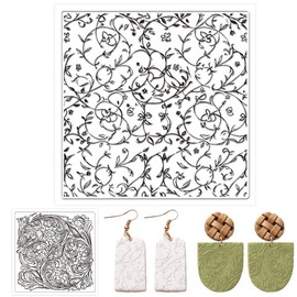 CRASPIRE 2PCS Polymer Clay Texture Sheets Silicone Texture Stamp Vine Vintage Floral Silicone Polymer Stamp Sheet Modeling Pattern Pad for Pottery Earrings Jewelry Making DIY Crafts