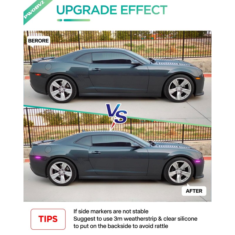 Pink Purple LED Side Marker Lights for Chevy Camaro 2010
