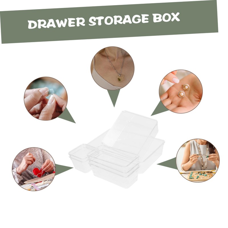 GRIRIW 7pcs Clear Plastic Drawer Organizer Versatile Storage Bins for