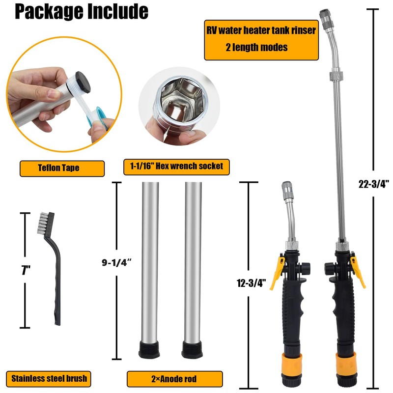 6 Pack RV Water Heater Anode Rod with Flush Wand