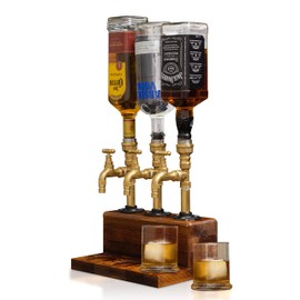 KONELCARE Wood Liquor Dispenser-Solid Base Real Brass, Leakproof,Smooth Pouring Dispenser for Home Bar- Fathers Day Alcohol Gifts for Men