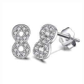 925 Sterling Silver Earrings Women's White zircon numbers 0-9 stud earring Fashion for Young Girls Gift Unique Aesthetic,8