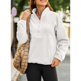 Dokotoo Plus Size Womens Hoodies Quarter Zip Pullover Womens Zip Up Hoodies Pullover Athletic Tops Cropped Fleece 2025 Fall Clothes Fall Long Sleeve Shirts School Outfits for Teachers White L