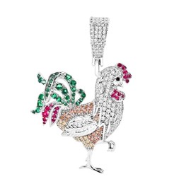SURANO DESIGN JEWELRY Sterling Silver Rooster Chicken Hip Hop Pendant with Multicolor CZ Stones