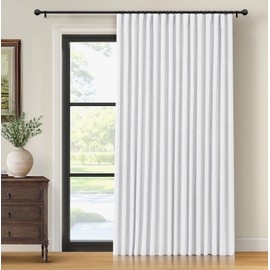INOVADAY Thermal Sliding Door Curtains 100% Blackout Curtains for Bedroom, Sliding Glass Door Drapes Extra Wide for Patio Linen Textured Farmhouse Window Treatment, Bright White, 1 Panel, W100xL108