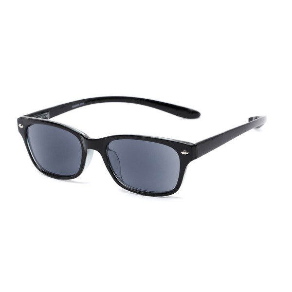 Retro Square Reading Sunglasses in Black with Smoke Lenses by