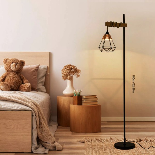 Floor Lamp Standing Reading Light Rattan Lampshade Height Adjustable+Foo