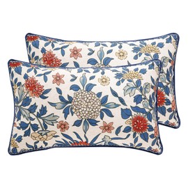 patdrea Designer Throw Pillow Covers Set of 2,Euro Elegant Linen with Colorful Blooming Floral Pattern Pillow Cover,Decorative Lumbar Pillowcases Cushion for Bed Living Room Outdoor Car,12"x20"