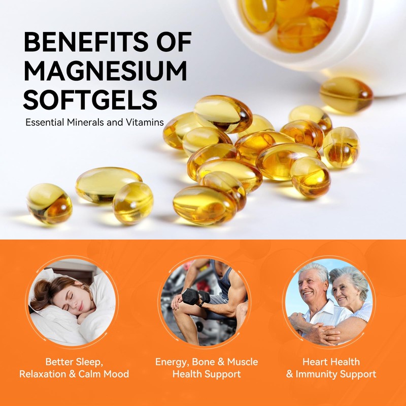 Magnesium Glycinate Supplement Softgels, Magnesium Glycinate 400mg with Zinc, Vitamin