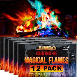Magical Flames Fire Color Packets (12 Pack), Vibrant Multi-Color Fire for Fire Pits, Campfires, Bonfires & Fireplaces - Camping Essentials & Outdoor Party Accessories