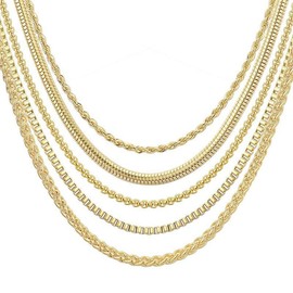 RENYILIN 5 PCS Stainless Steel Necklace with gold and steel chain length 23.6 inches (Gold)