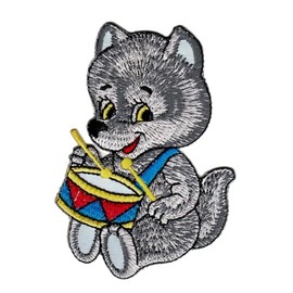 Wolf Dog Drum Patch for Iron-On or Sew On Clothes Embroidered Iron-On Patch Appliqué Snare Patch Size 5.7 x 8.0 cm