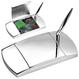 Silberkanne Writing Set Tray with Ballpoint Pen 17 x 10 cm Premium Silver Plated Elegant Silver-Plated Ready to Give as a Gift with Stylish Gift Packaging