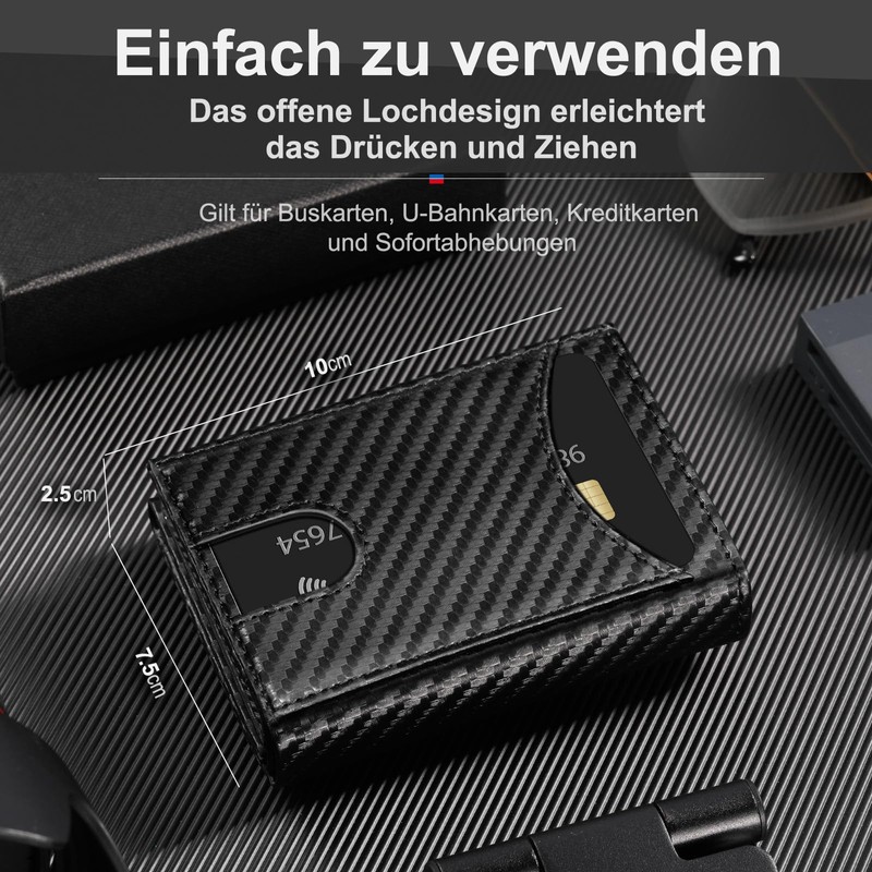DOMIPHIE Mens Airtag Hole Wallet, Carbon fibre black, Modern