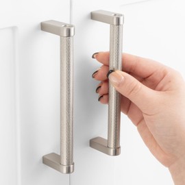 ASKANO 10 Pack 5 Inch Hole Centers, Knurled Brushed Nickel Cabinet Pulls Satin Nickel Cabinet Handles Silver Kitchen Hardware for Cabinets AP1311 Drawers Dresser Cupboard Bedroom Bathroom Vanity