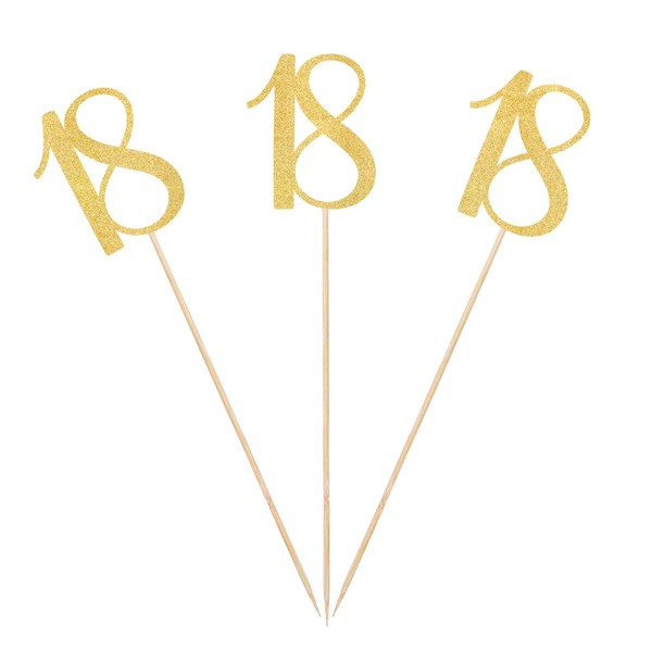 Gold Glitter 18th Birthday Centerpiece Sticks, 12-Pack Number 18 Table Topper Anniversary Party Decorations