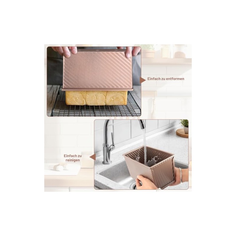 Bread Baking Mould with Lid, Rectangular Rose Gold, Toast Bread