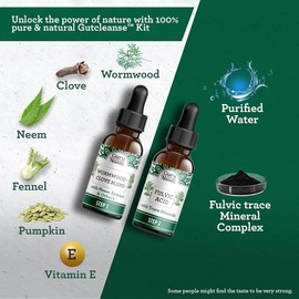 GuruNanda Gutcleanse 2 Step Kit - Dietary Supplement aids in Digestion - Fulvic Acid Blend with Natural Blend of Wormwood, Clove, Neem (2x1 Fl Oz)